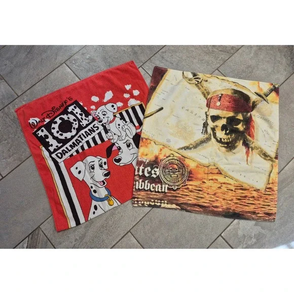Vintage Disney 101 Dalmatians + Pirates Caribbean Towels‎ Set Y2K