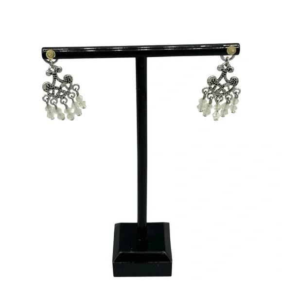 Vintage Silver Tone Chandelier Crystal Drop Earrings