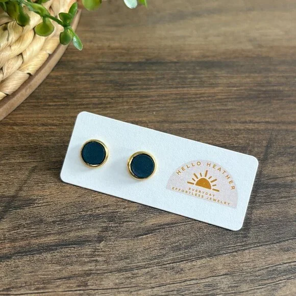 🆕 Turquoise Leather on Gold 10 MM Stud Earrings