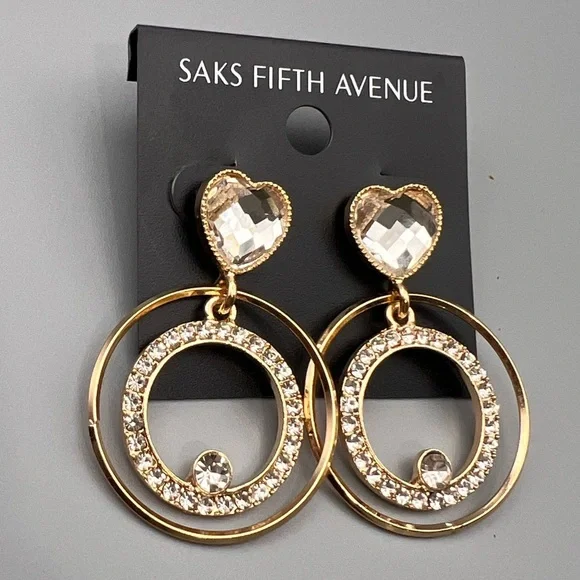 Saks Fifth Avenue Gold and Silver Crystal Heart Earrings