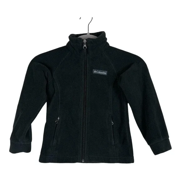 Columbia Jacket Kids 4/5 Black Fleece Full Zip Stand Collar Zip Pockets Warm