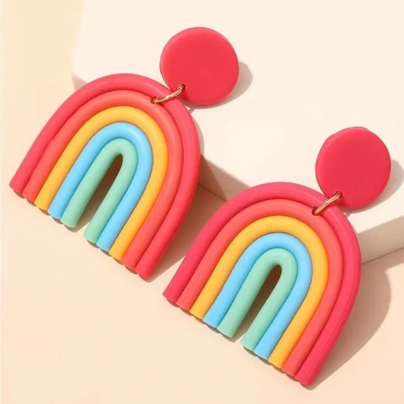 Multicolor Clay Rainbow Drop Earrings