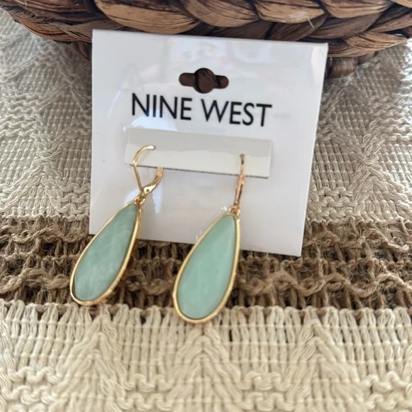 Nine West Gold and Green Teardrop Earrings