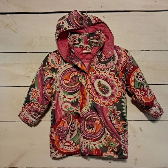 Hanna Andersson Girls Winter Jacket Size 110 in Pink Paisley Detachable Hood