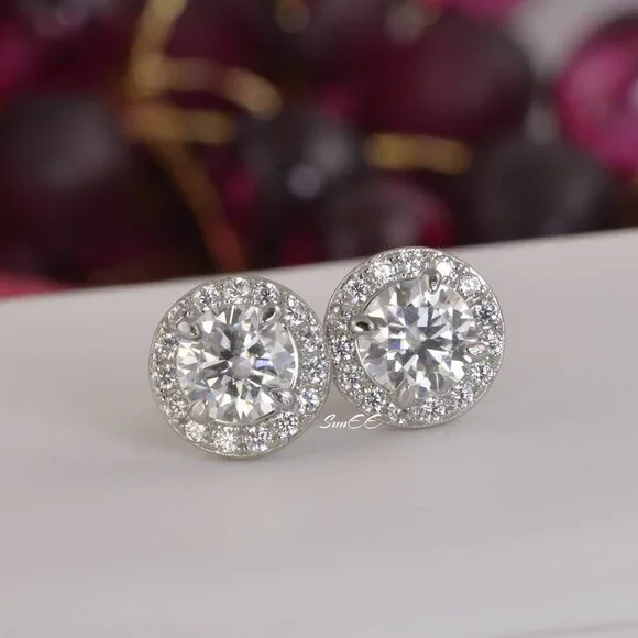 2.0ct tw GRA Certified Halo  Moissanite Stud Earrings