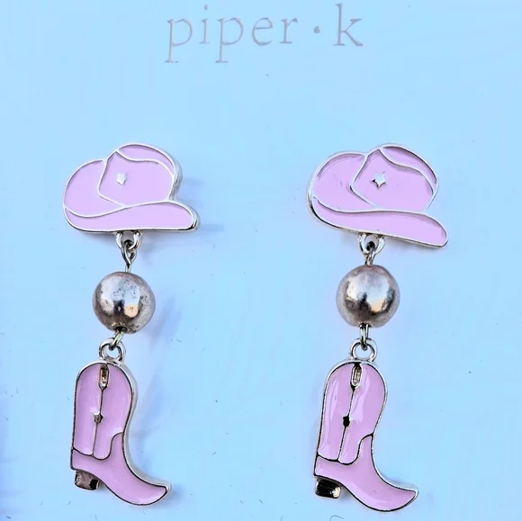 PIPER K Cowgirl Boots & Hat Western Drop Dangle Earrings NWT