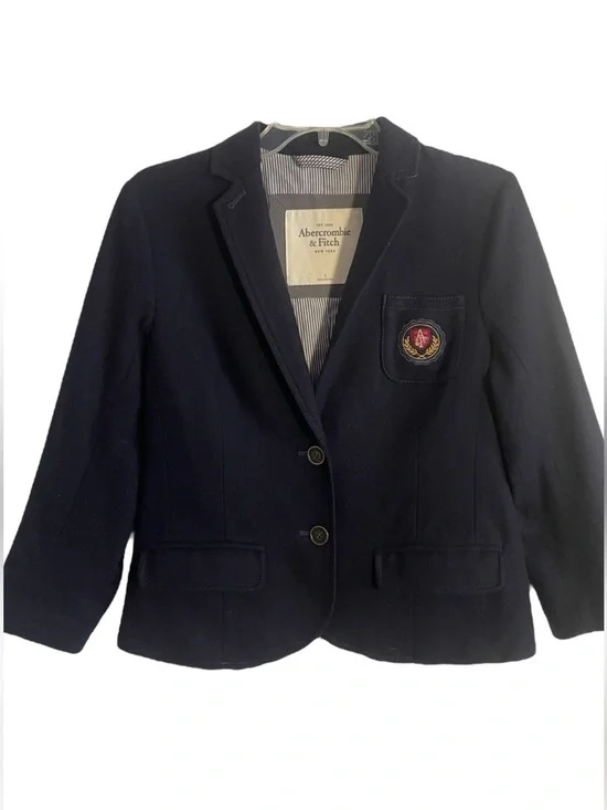 Abercrombie & Fitch Wool Blend Academy Blazer With Crest Navy Child Large