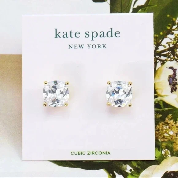 Kate Spade New York Mini Small Square Studs Earrings Clear Gold