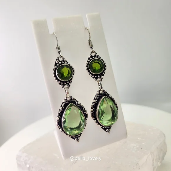 Peridot Gemstone Ethnic Handmade Drop Dangle Earrings 2.6