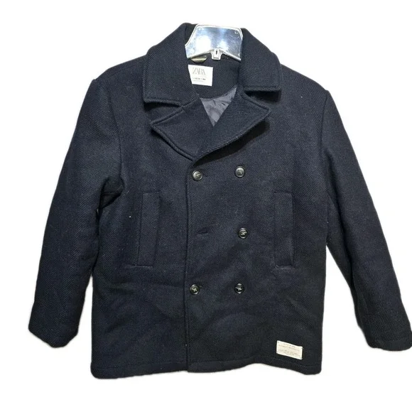 Zara Boys Coat Pea Navy Blue 13-14 Button Up
