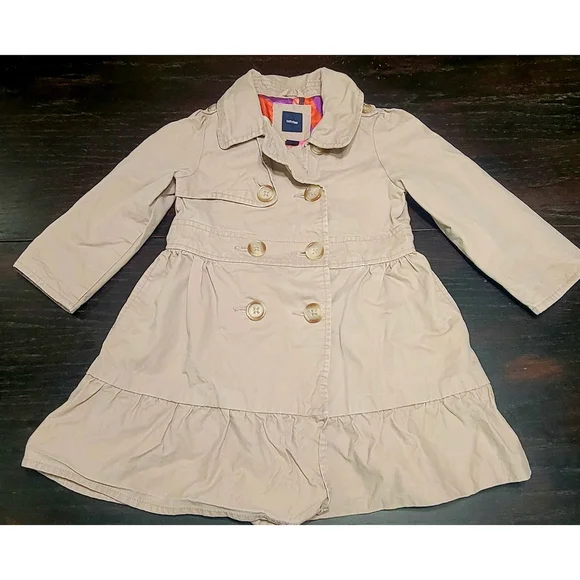 Baby Gap Girls Ruffled Dusty Pink Trench Coat 3T
