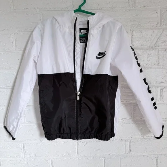 Nike Kids Windbreaker Jacket White Black Just Do It Hooded Size‎ 4T