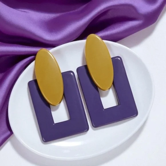 Geaux Bold: Oversized Purple & Gold Drop Earrings 💛💜 NWT Geometric Jewelry
