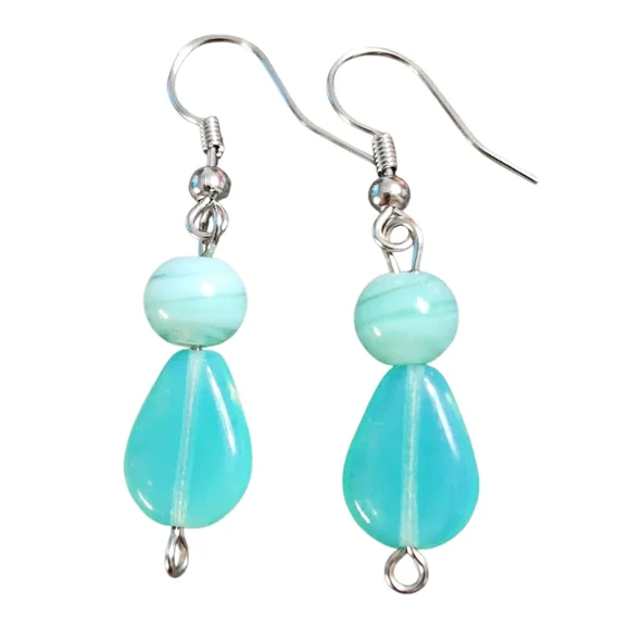 Aqua Blue Chalcedony Dangle Earrings