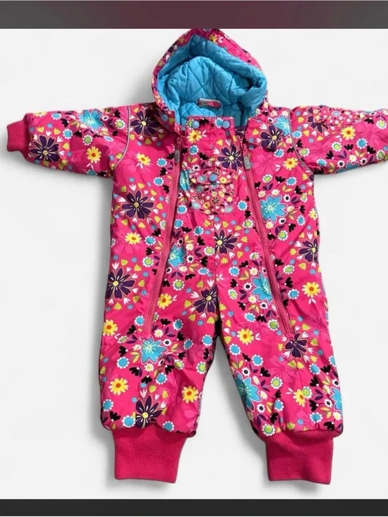 Hanna Andersson Floral Snowsuit 18-24M Pink Winter Bunting Coat Jacket
