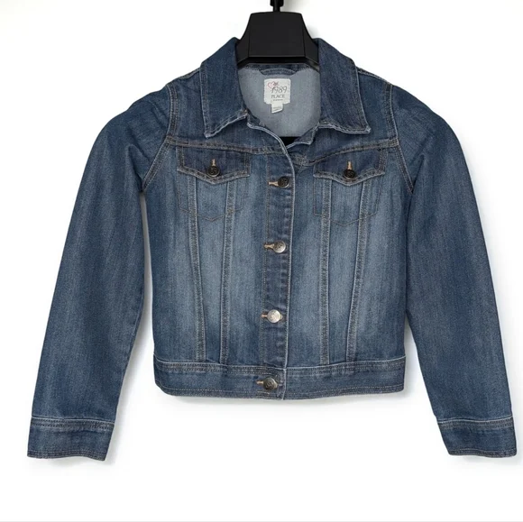 Children’s Place Est. 1989 Girls Jean Jacket XL (14) Blue Denim Button-Front EUC