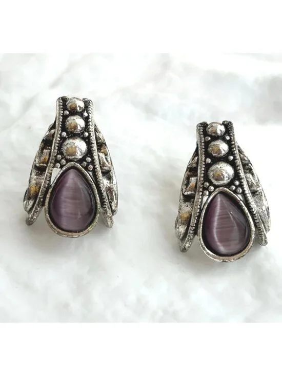 Avon Faux Purple Tiger's Eye Dragonfly | Bee | Insect 80's Vintage Stud Earrings