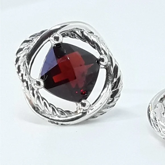 David Yurman sterling silver red garnet infinity earrings