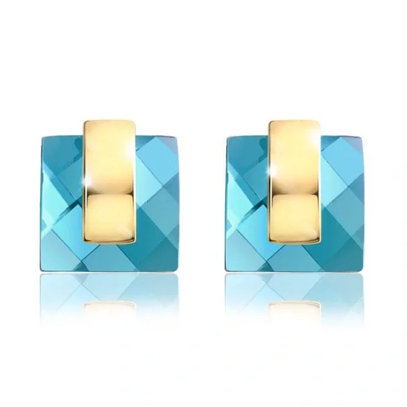 Swarovski Crystals Teal Blue Faceted Earrings