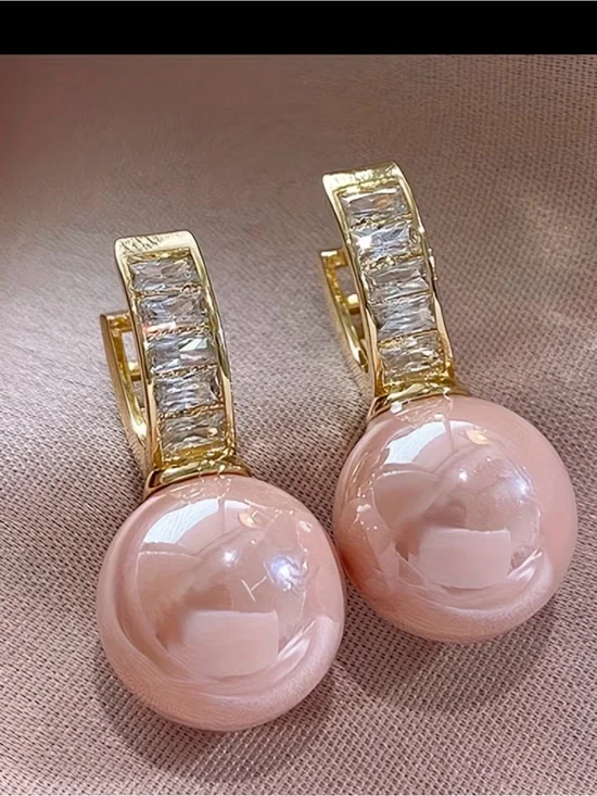 Gold-Tone Hoop Earrings with Blush Pink Pearl Drops