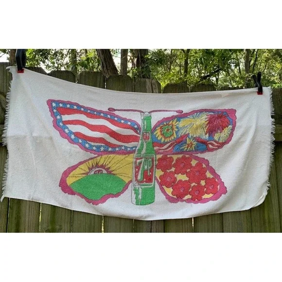 Vtg 7up The Uncola Pat‎ Dypold's Design Butterfly Psychedelic Beach Towel Rare