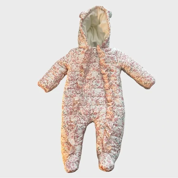 Nicole Miller Floral Baby Snowsuit  Ruffle with Hood size 6-9 months