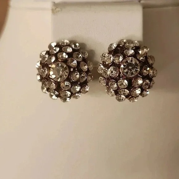 Statement Rhinestone Filled Clip On Stud Earrings