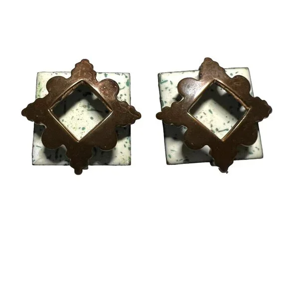 Vintage Matisse Earrings Mixed Media Copper Enamel‎ Modernist Clip On