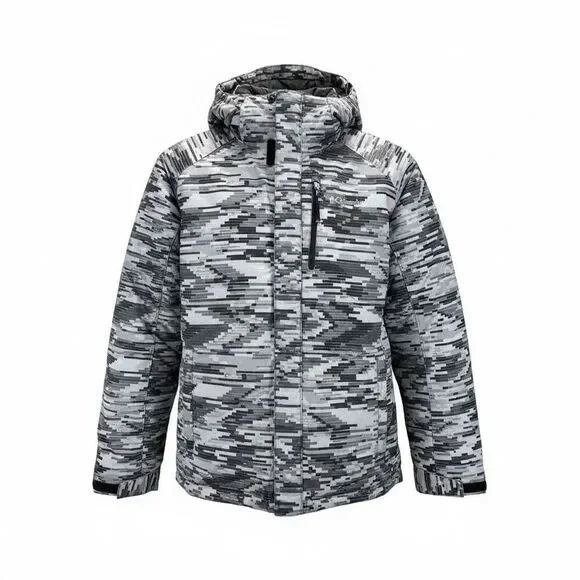 Columbia Youth L Insulated Jacket Gray Black Digital Camo Hooded Puffer Coat