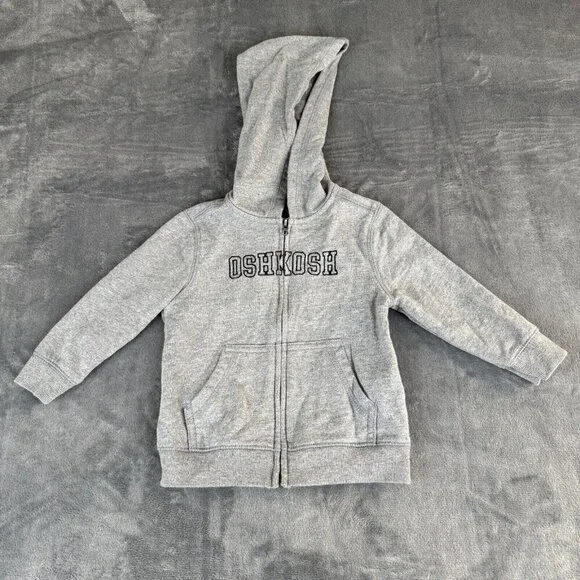 OshKosh Bgosh Hooded Jacket 18 Months Gray Full Zip Embroidered Rugged Spell Out