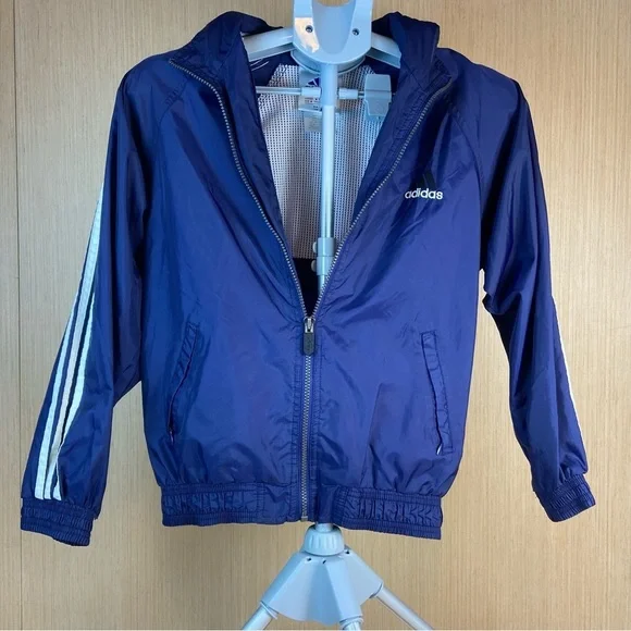 Adidas Blue Windbreaker Jacket Full Zip Mesh Lined Size Youth M