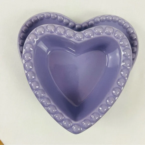 Retired Williams Sonoma Ramekins Heart Shape Beaded Plate Trinket Purple Dessert