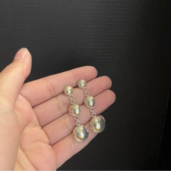 Sterling Silver Chandelier Circle Three Dangle Drop Earrings