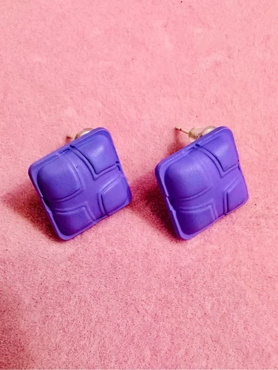 Purple Textured Square Stud Earrings