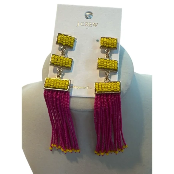 J. Crew JCrew Beaded Dangle Earrings Hot pink yellow‎