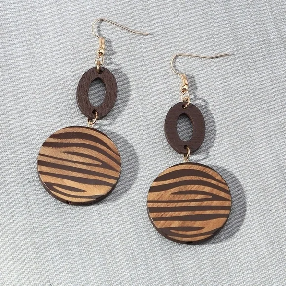 *ANIERA* Dark Brown Simple Round Zebra Print Wooden Fashion Earrings