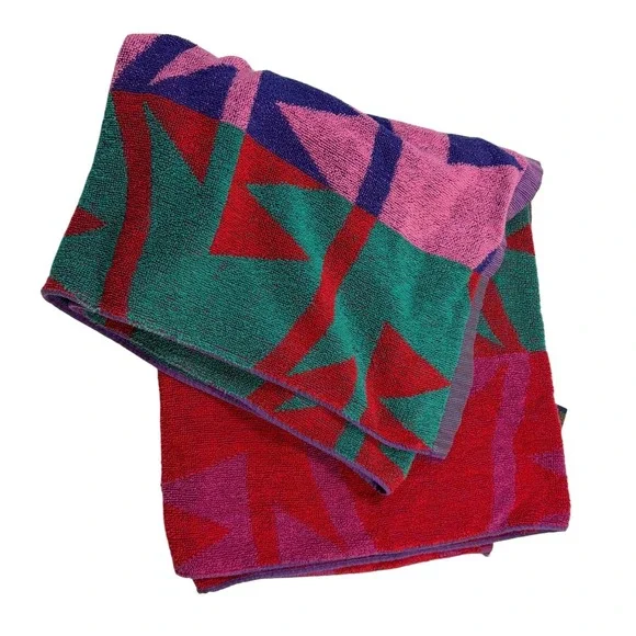 VTG Cecil Saydah Beach Towel Multicolor Geometric Abstract Cotton Sunbrights 90s