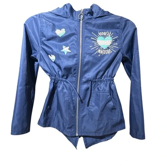 3/$20 Belle du Jour Girls Navy Blue Hooded Jacket Sequin Accents Size‎ M