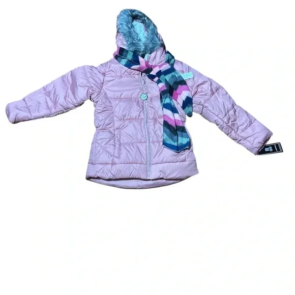 Girls' Pink Puffer Jacket with Scarf