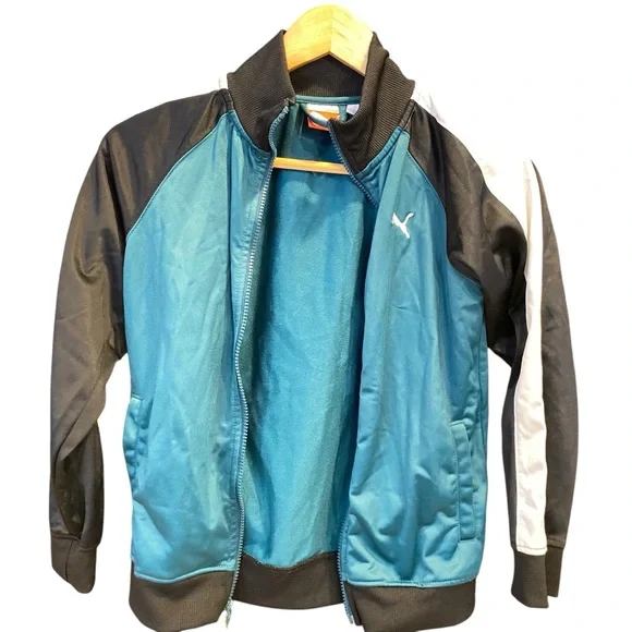 PUMA Boys Jacket Small Black  Green Full Zip With Pockets‎ Casual Sports