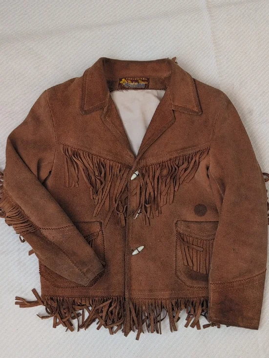 Vintage Mickey Mouse Exclusive Short Horn Kids Brown Fringe Jacket