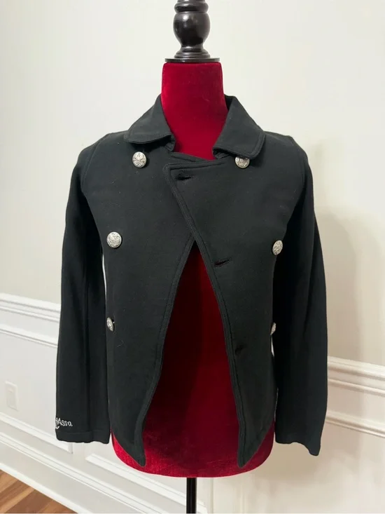 Ralph Lauren Girls Black Knit Military Peacoat Jacket Silver Crest Buttons L