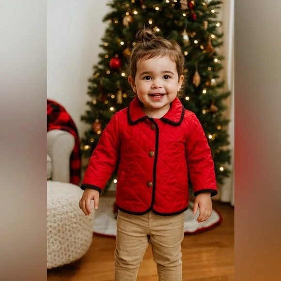 Toddler Girl London Fog Red Quilted Jacket with Hood, Holiday Red 24 months