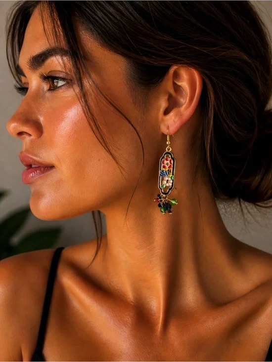 Floral Enamel Drop Earrings