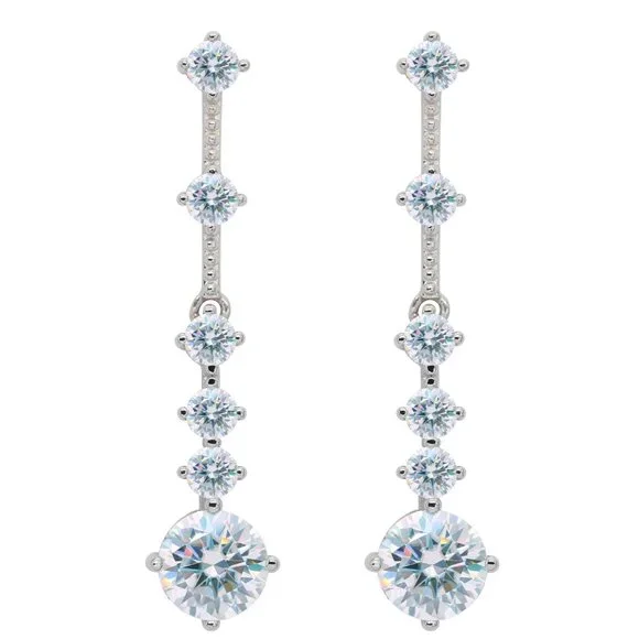 Certified 3ct. t.w. Moissanite Diamond Drop Linear Long Earrings NEW