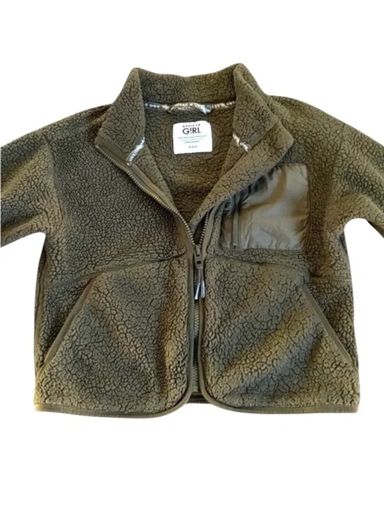 Athleta Girl So Toasty Sherpa Jacket Olive green Girls M (8-10) Full zip Cozy