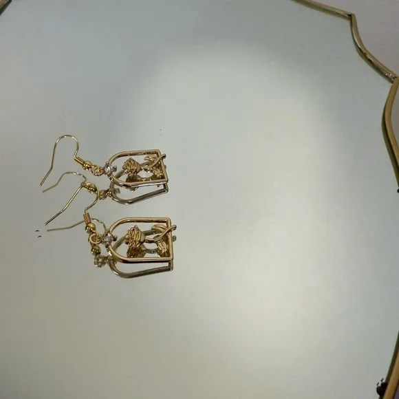 Disney Inspired “Belle” Elegant Gold Birdcage Earrings