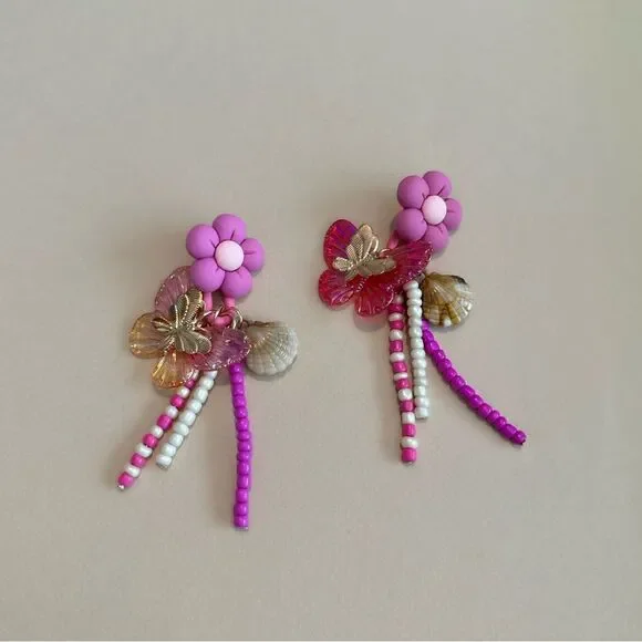 Boho pink flower earrings M704