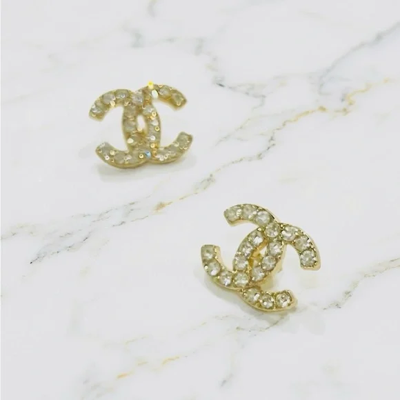 Luxury Gold/Rhinestone Signature Logo Upcycled Button Earring 18mm