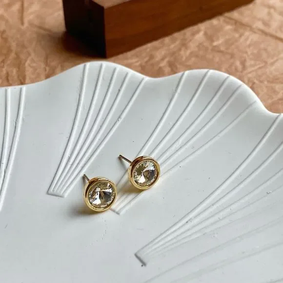 18K Gold Plated Bezel Set CZ Diamond Earring Studs